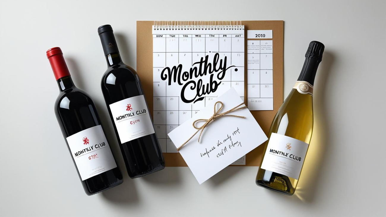 Best monthly wine club subscription layout with wine bottles and gift message