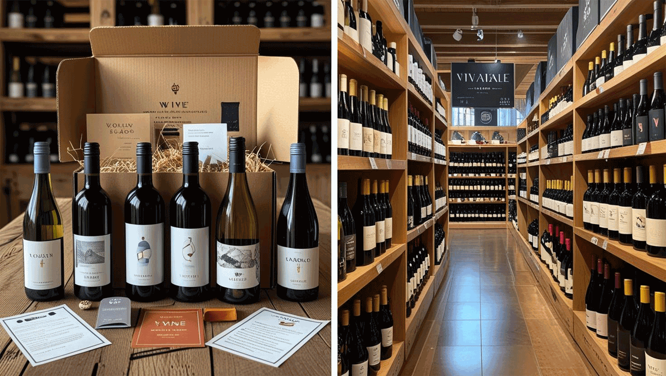 Wine subscription box compared to wine store shopping aisle