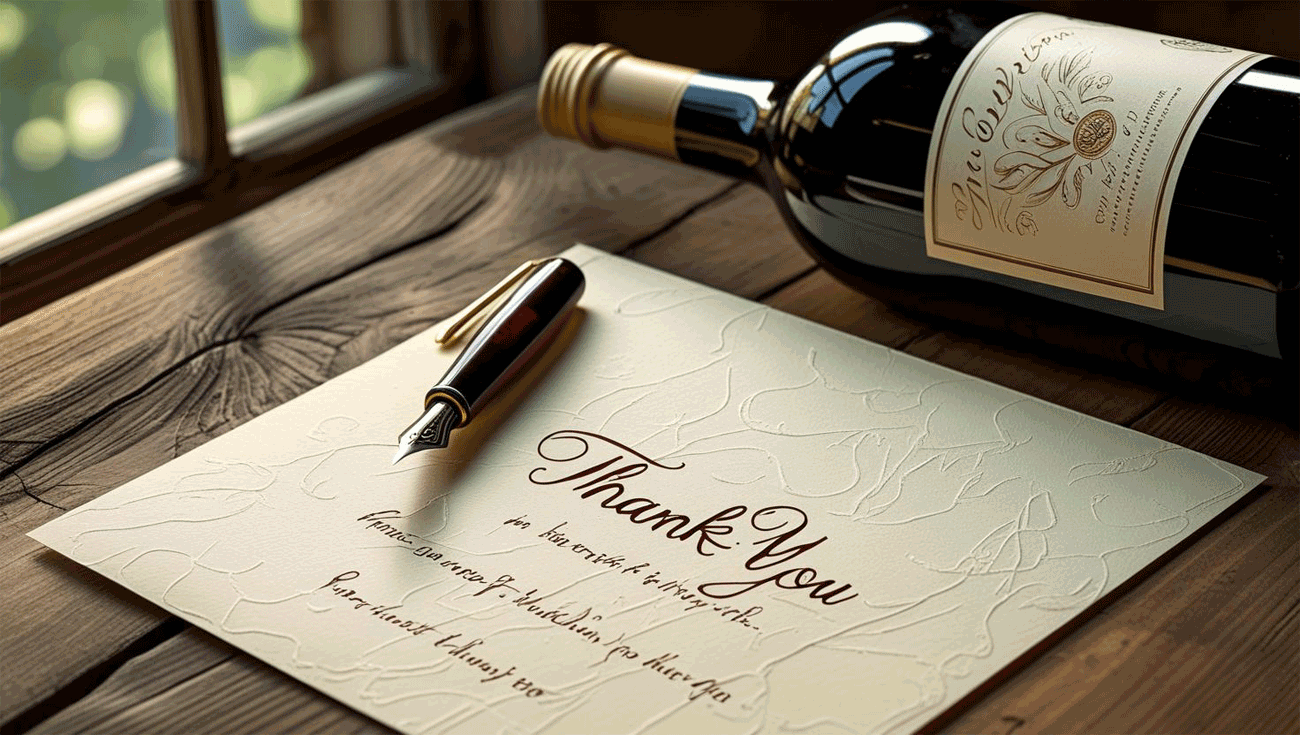 gift card message with handwritten note beside wine bottle