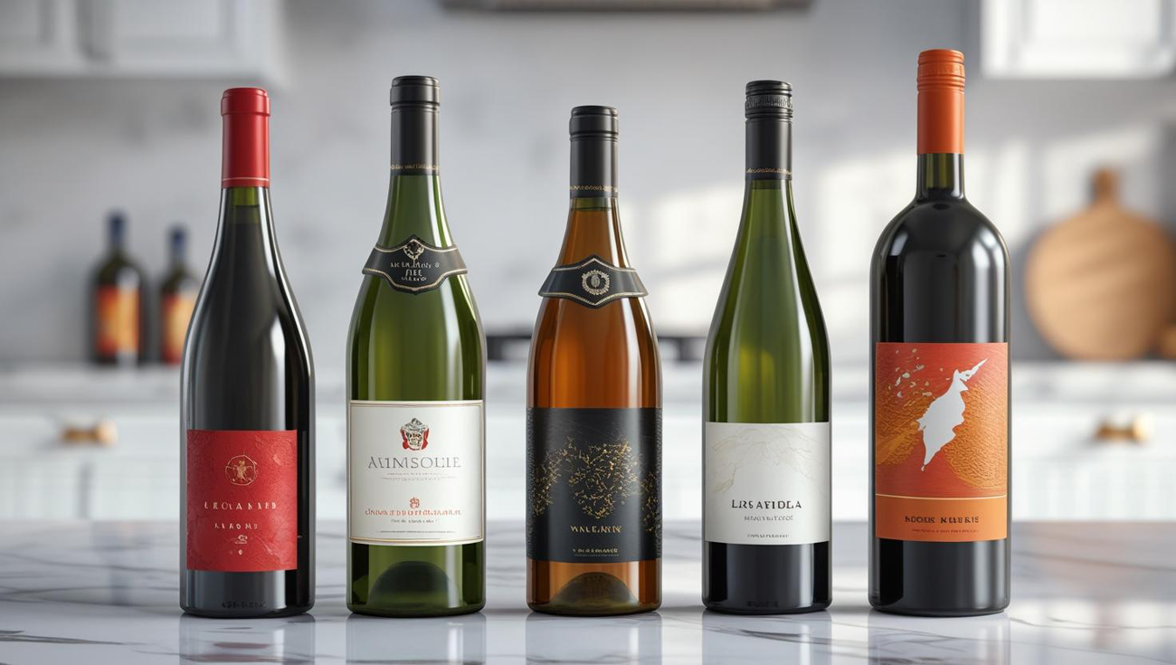 Wine bottles showing different price ranges for monthly wine club subscriptions